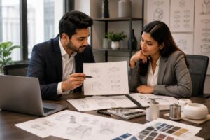 Legal consultant advising a client on design registration and patent protection in India